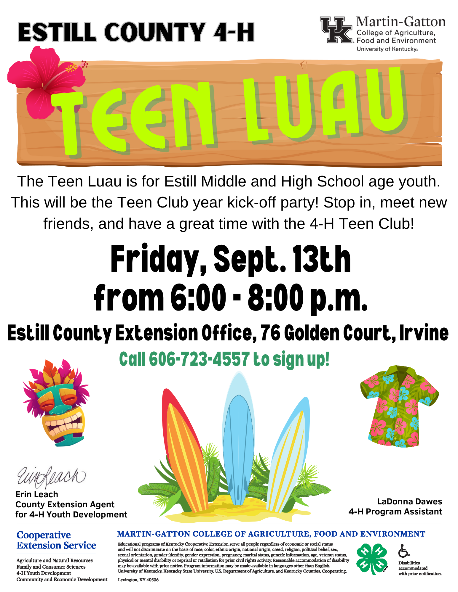 Teen Club Year Kick Off Luau Flyer