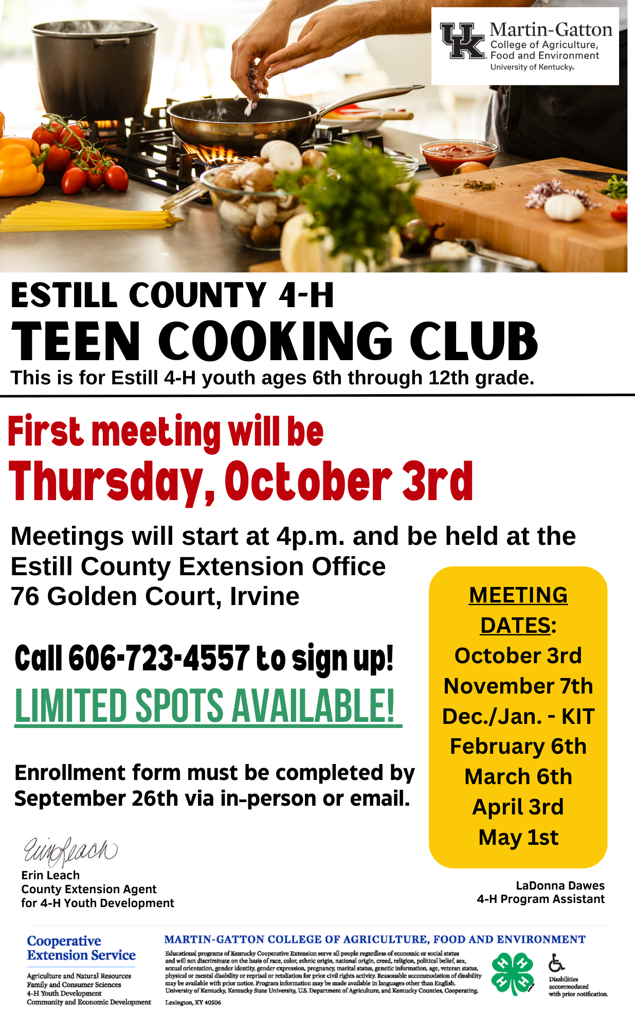 Teen Cooking Informational Sign Up Flyer