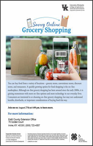 August 27 Meeting flyer on Online Grocery Shopping